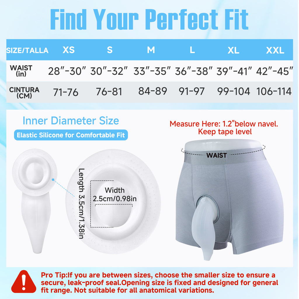 Men's External Catheter Kit, Anti-Slip Wearable Urine Collector with Detachable 1000mL Silicone Bag, 39.4-Inch Trimmable Tube for Travel, Driving and Wheelchair Use