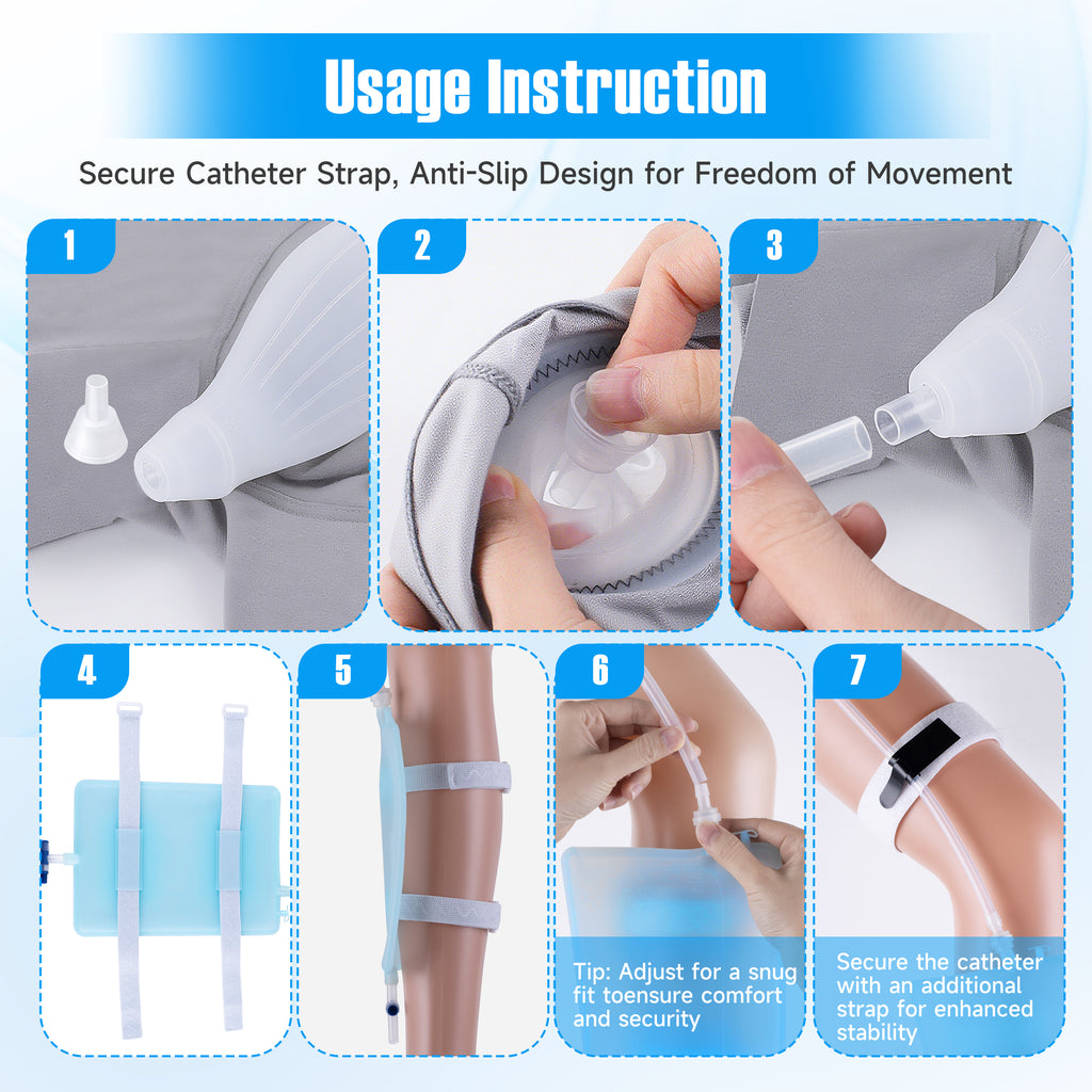 Men's External Catheter Kit, Anti-Slip Wearable Urine Collector with Detachable 1000mL Silicone Bag, 39.4-Inch Trimmable Tube for Travel, Driving and Wheelchair Use
