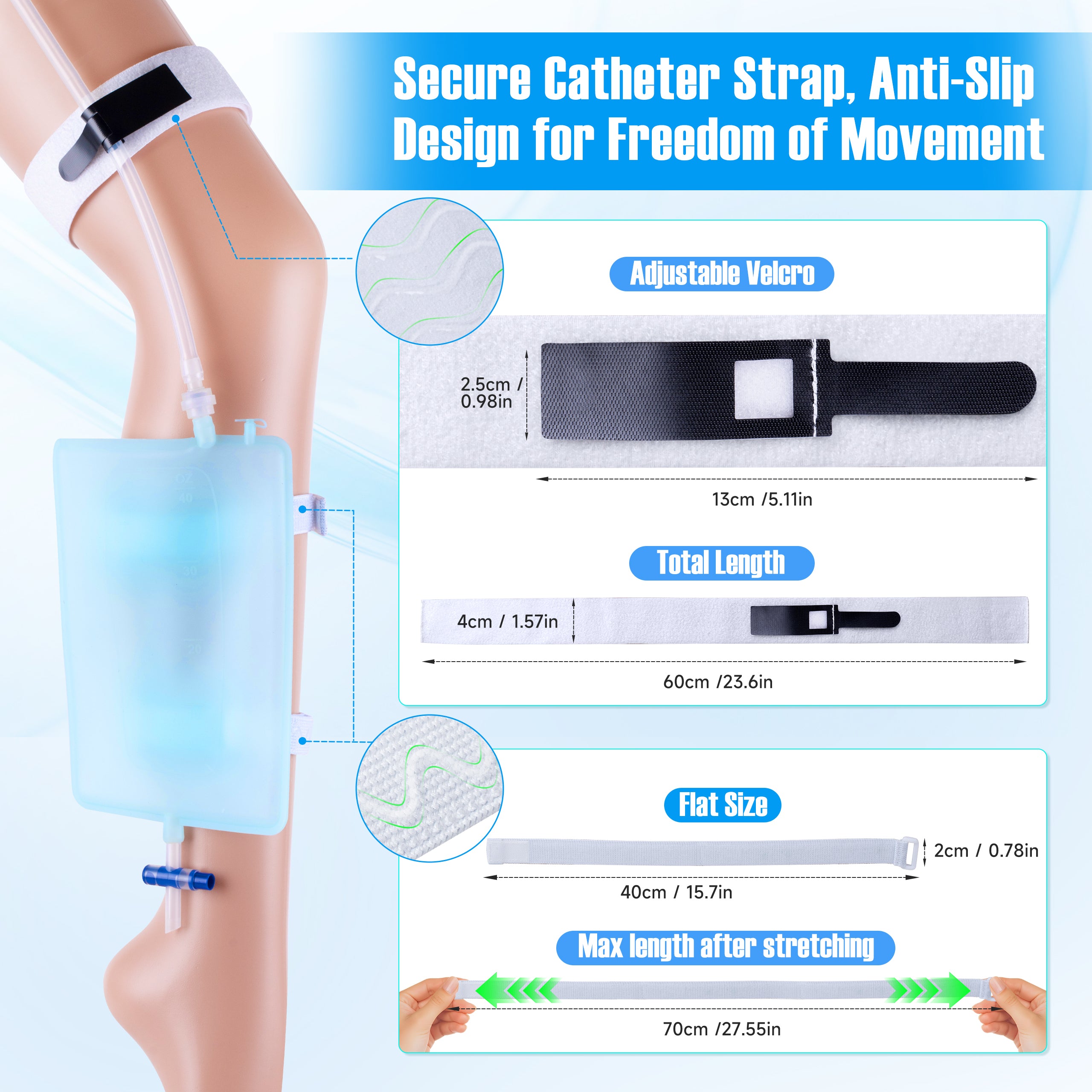 Men's External Catheter Kit, Anti-Slip Wearable Urine Collector with Detachable 1000mL Silicone Bag, 39.4-Inch Trimmable Tube for Travel, Driving and Wheelchair Use
